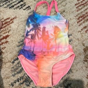 Hurley Pink and Blue One Piece Swimsuit High Neck